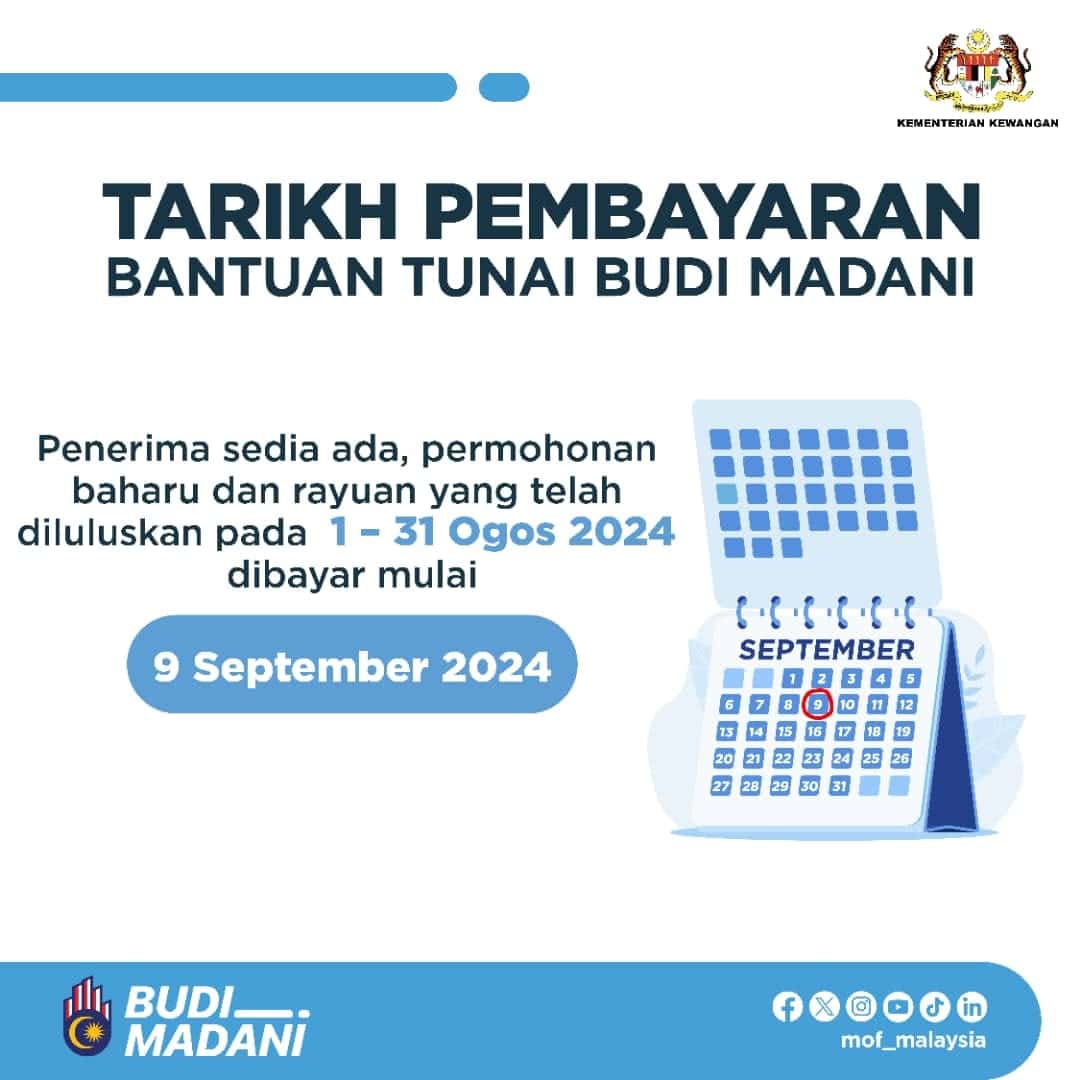Tarikh Bayaran BUDI Madani Ogos September 2024