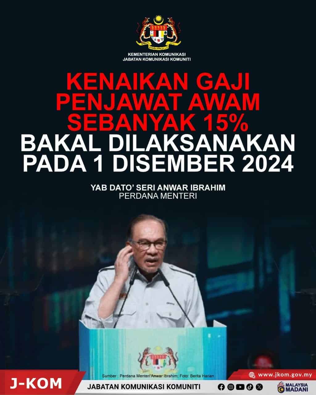 Kenaikan Gaji Penjawat Awam Bermula 1 Disember 2024