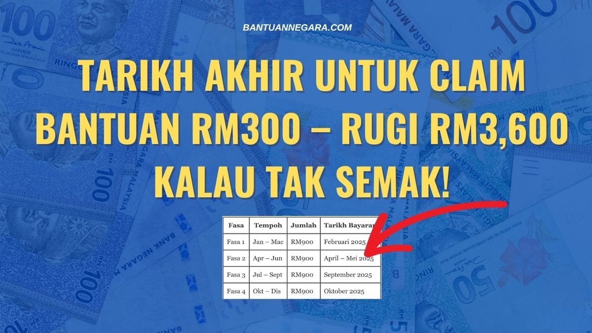 TARIKH AKHIR UNTUK CLAIM BANTUAN RM300 – RUGI RM3,600 KALAU TAK SEMAK!
